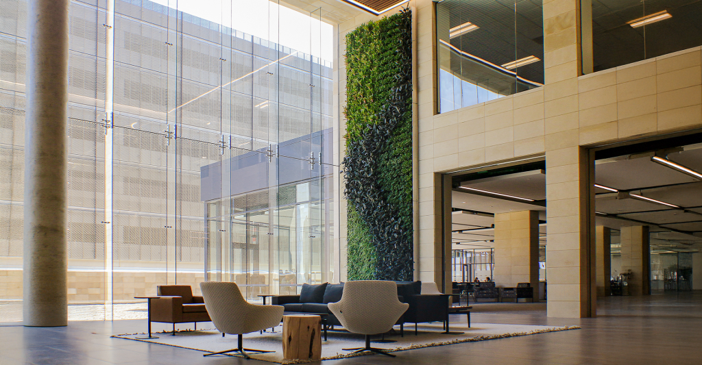 WellMed San Antonio healthcare biophilic design with living wall by Green Oasis