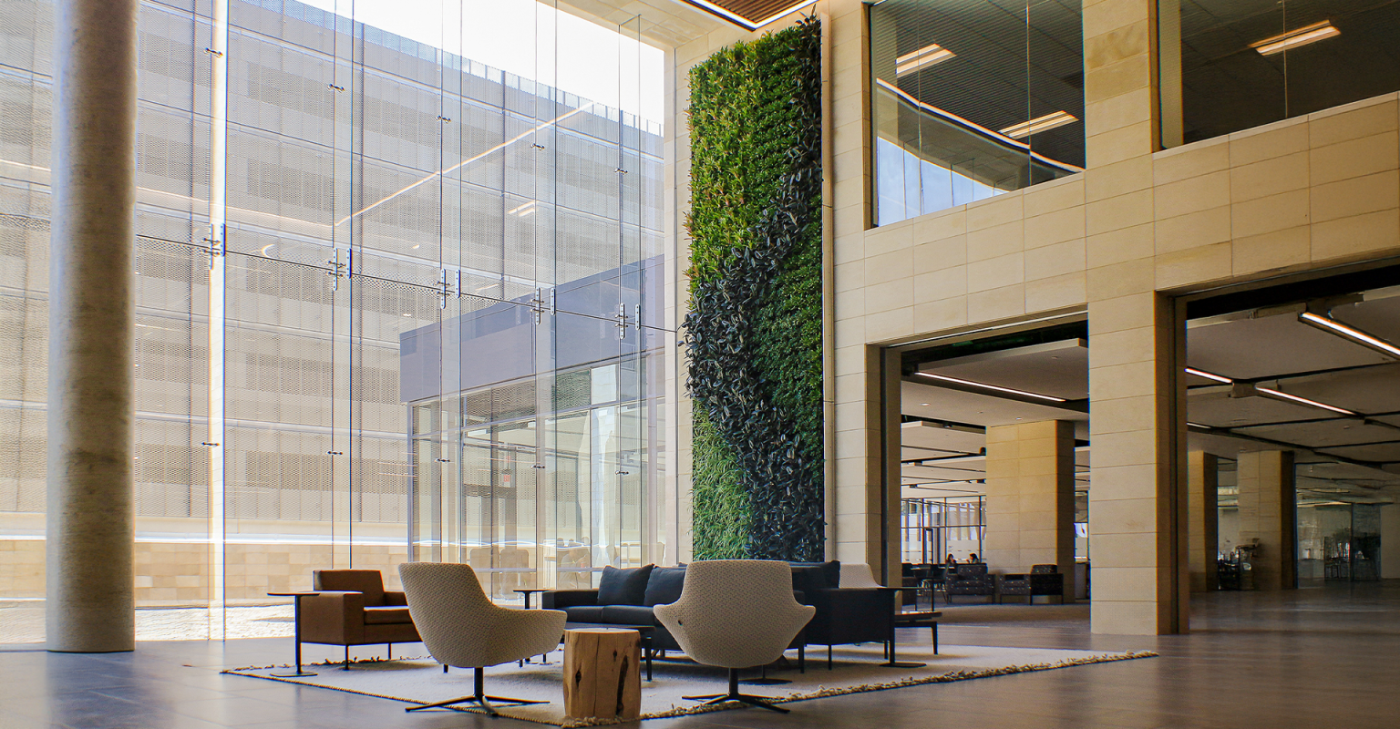 WellMed San Antonio healthcare biophilic design with living wall by Green Oasis