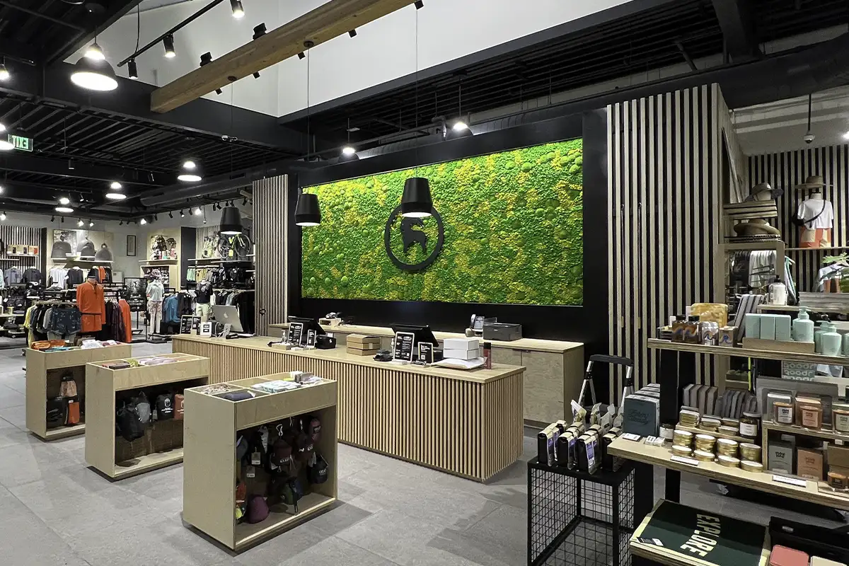 Backcountry retail store moss wall installation by Green Oasis