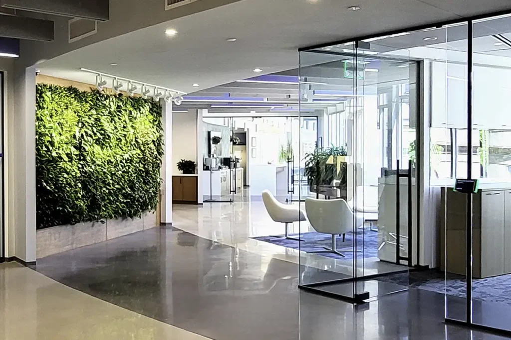 POD Living Wall installation at Hannon Armstrong headquarters in Annapolis, integrated into custom millwork by Green Oasis.