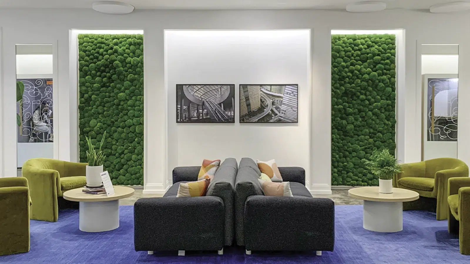 Uniform green moss covering a wall surface